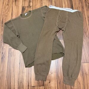 Vtg J.E. Morgan Arctex Thermal Shirt & Bottoms Set Brown USA Made Men’s Large
